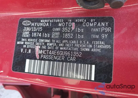 2016 Hyundai Accent Se из США, поврежденный, VIN KMHCT4AE6GU961352